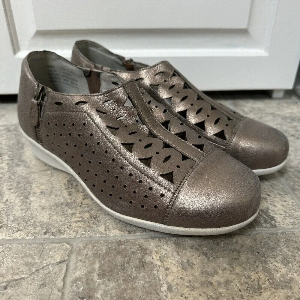 Drew Bronze Leather Comfort Shoes Wide Width Slip On 9 WW